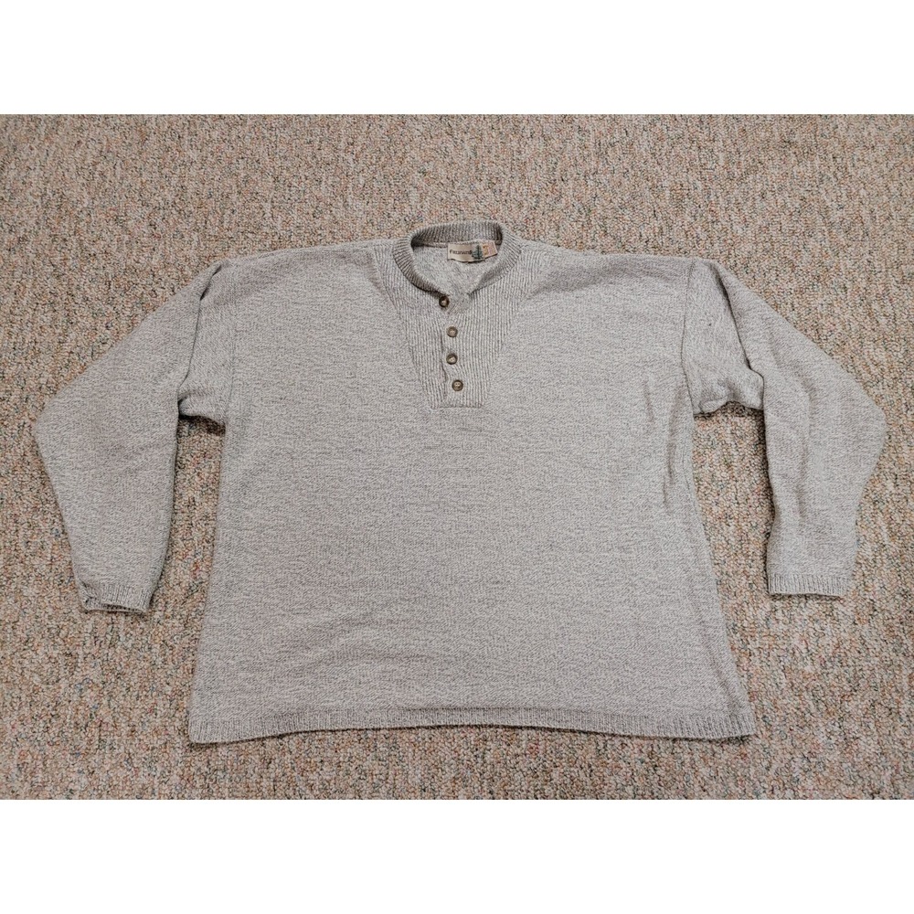 Fieldmaster Henley Sweater Mens 2XL Gray Vintage Cotton Knit Made in USA 90s - Picture 1 of 16